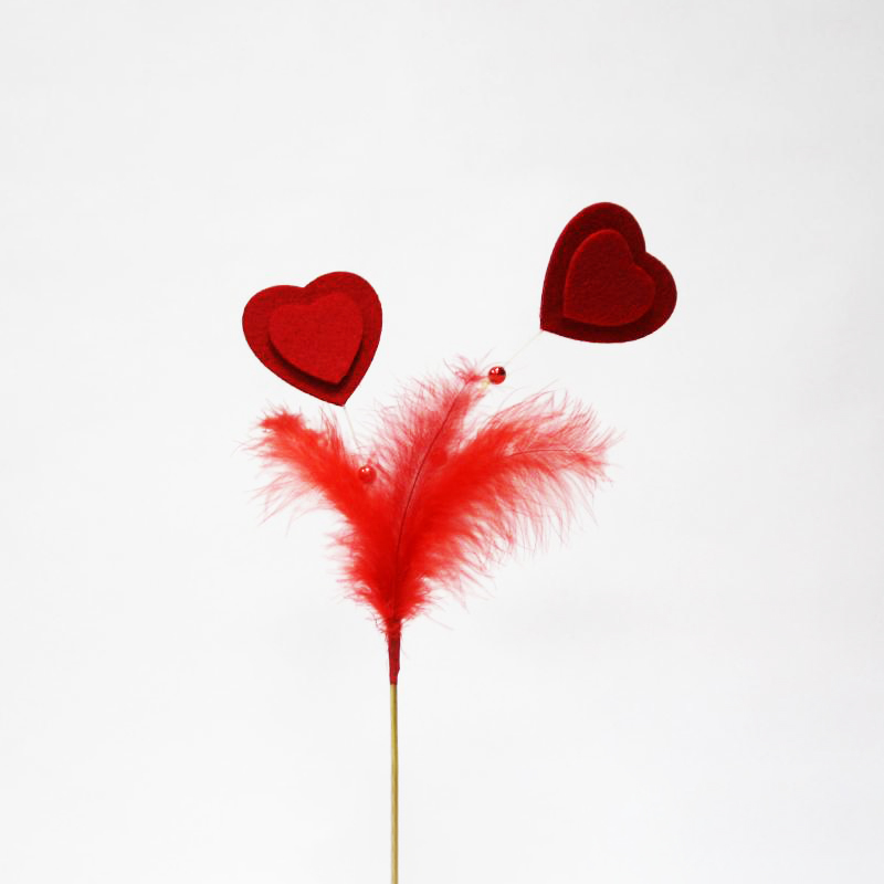 Conjunto de Pick Coração Feltro com Penas